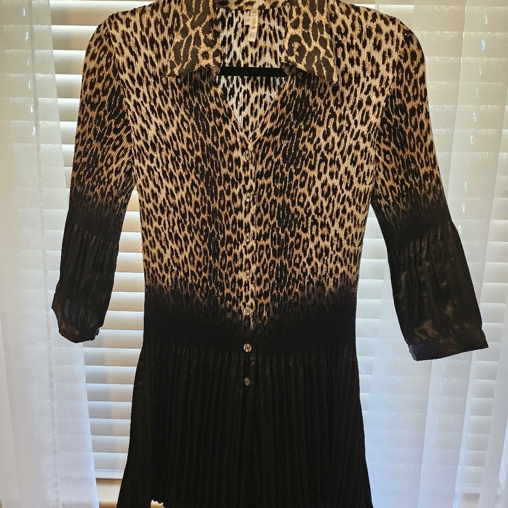 LINDI DESIGNER LEOPARD PRINT BLACK PLEATED DROP WAIST SIZE SMALL